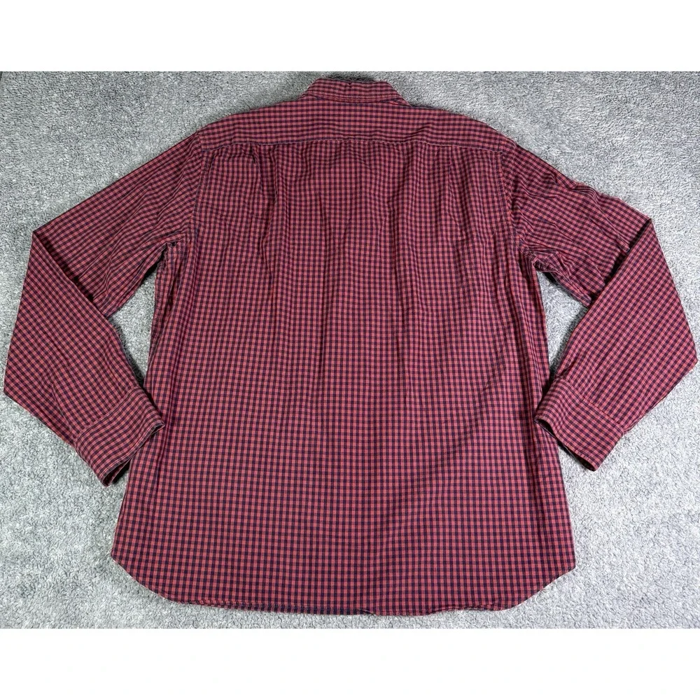 J Crew Slim Fit Flex Washed Red Navy Gingham Check Button Down Mens XL Preppy